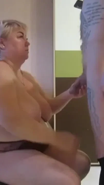 Mother-in-law once again sucks cock and gets a portion of sperm on her tits