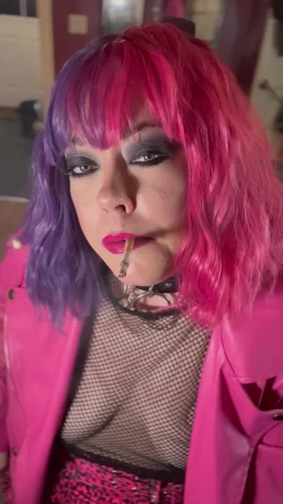 Pink And Perky Tina Snua Smoking A Cork Cigarette In A Leather Jacket - Smoker Clip 1