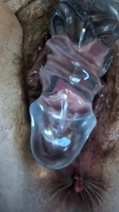 Hairy Bush Stretched By Transparent Dildo - Loud Creamy wet Sounds ASMR