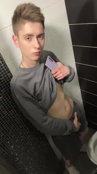 Handsome Guy Asta Boy Jerks off and Cums in a Public Toilet