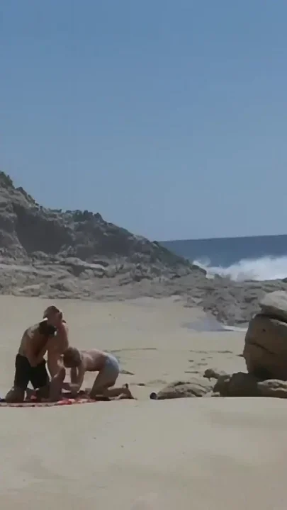Crystal Wilder Fucked Hard on the Beach by Two Big Cocks