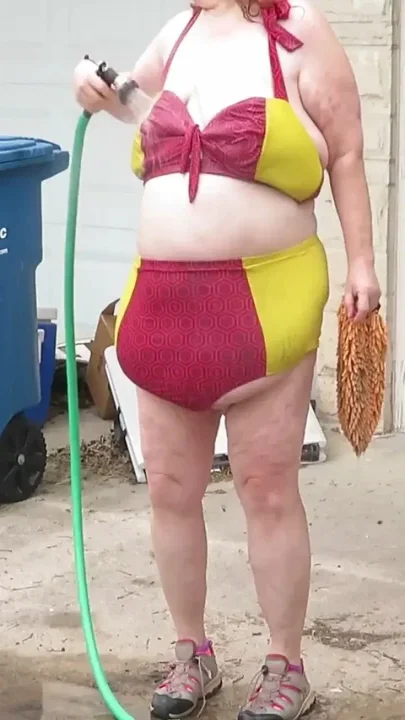 Car wash in and out of my iron man bikini set part 2 flashing