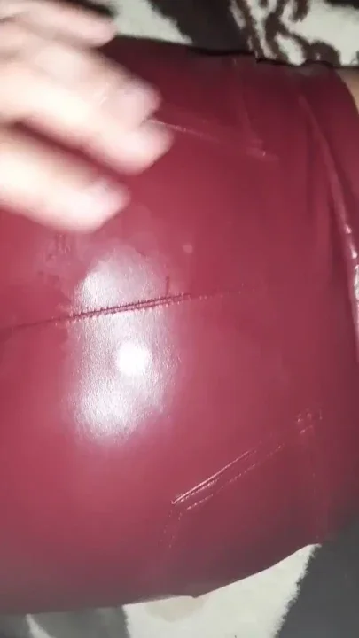 Gf's ass in red leather pants teasing my cock