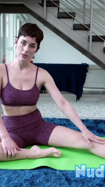 All-natural olive glass shows stretching moves nude