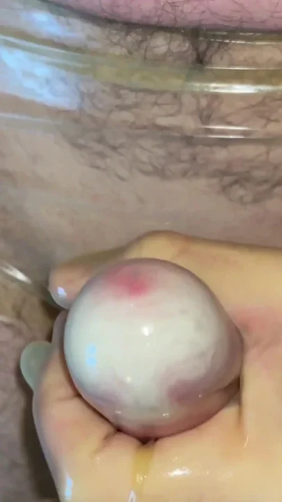 Cumming in transparent latex sheath pants with gloves Clip 2