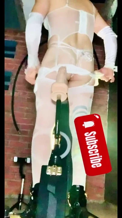 Femaboy White Stocking Outside Fucking Machine