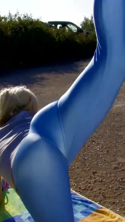Stunning blonde with big boobs rides a hard big cock on the grass
