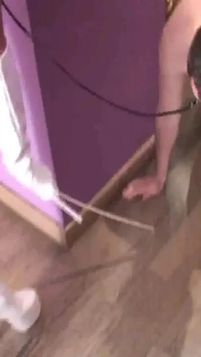 Sexy domina in Latex plays with pet