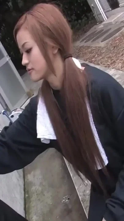 Blonde Japanese girl sucks with passion a big cock and swallows cum outdoor