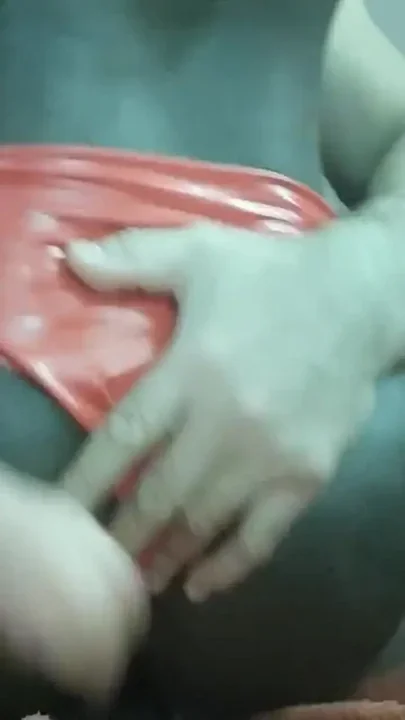 Black ass sextoy in shiny pants ass cumshot