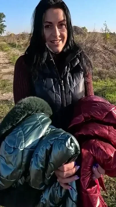 Risky Outdoor Blowjob by the Lake Red Shiny Downjacket Fetish 316