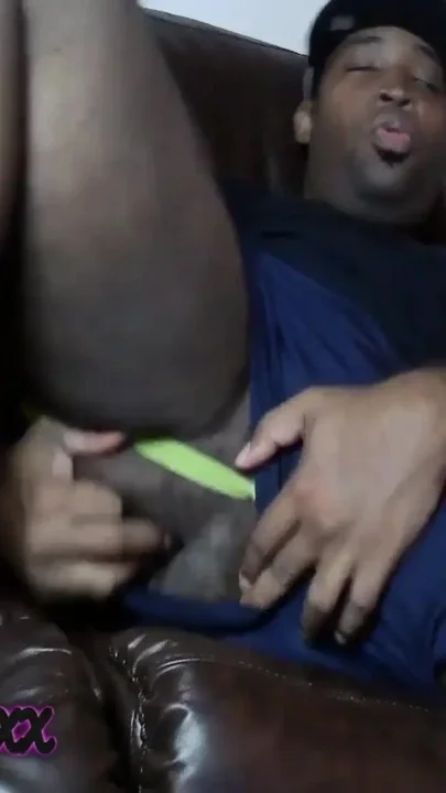 Handsome hairy hole Jock ramming double-ended dildo up his ass while jerking off