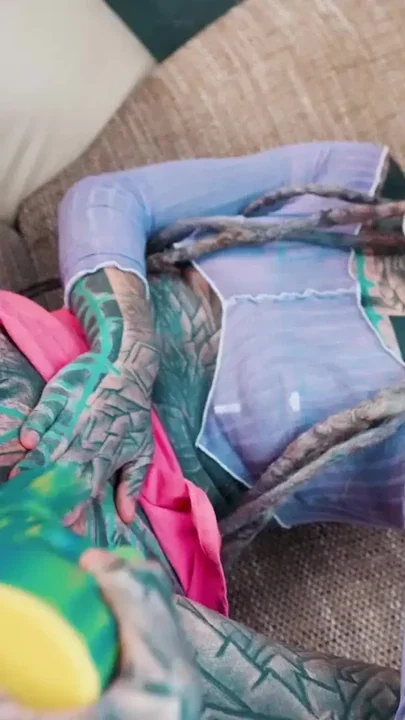 TATTOOED hippie ANAL fuck herself with dildo with BIG DICK Clip 1