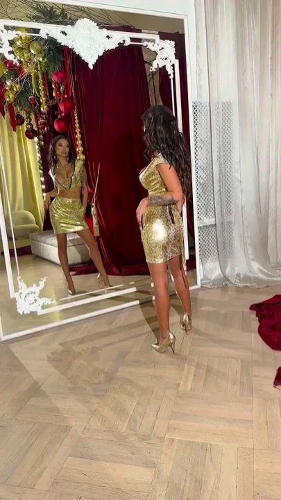 Monika Fox Christmas Presents in Sexy Outfit Near the Mirror