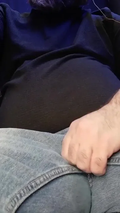 Hard Uncut Cock Stroking Though Blue Jeans