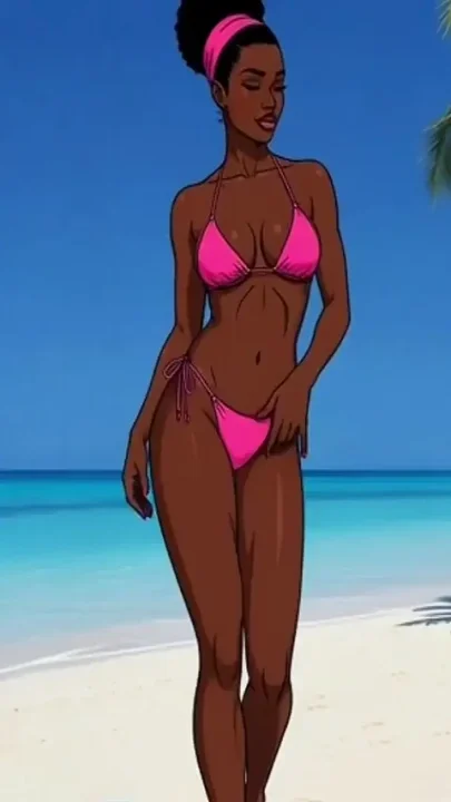 Beach Slutty Sexy African Girl Enjoys Life on a Paradise Beach and Unexpectedly
