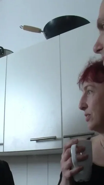 3some in the kitchen with the horny pierced and tattooed German matures