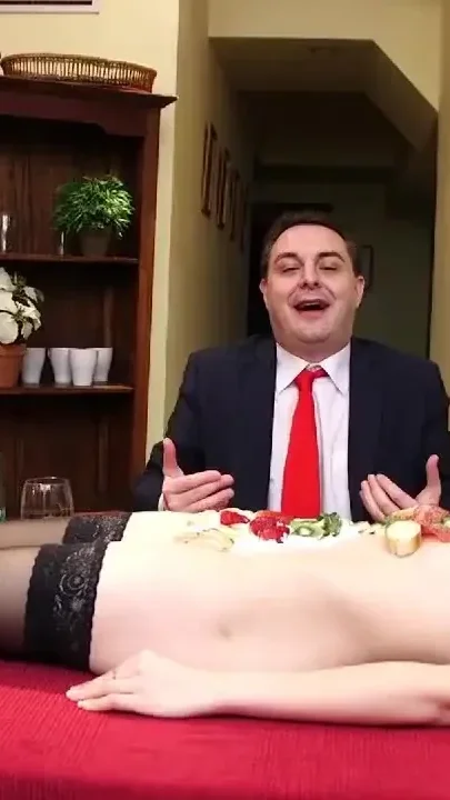 Andrea Diprè and the human plate giving blowjob