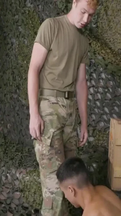 Activeduty - redhead sergeant drills new recruit Tyler Lakes