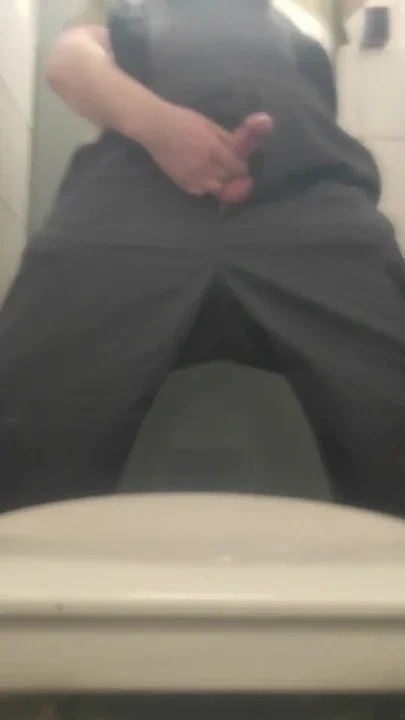 Piss and cum many times in puplic toilet at ma workstation Clip 1