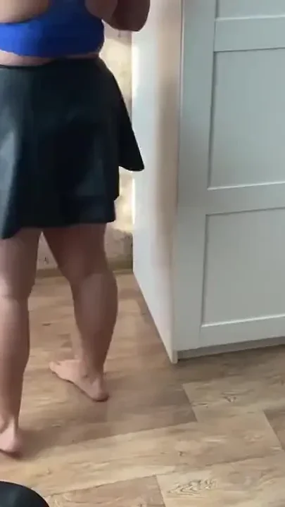 Hot MILF in Leather Miniskirt Masturbates Pussy to Orgasm