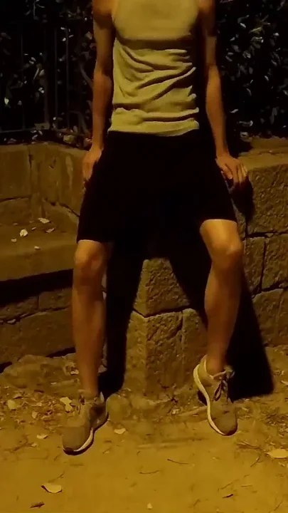 Crusing in a Public Park at Night - Getting Naked