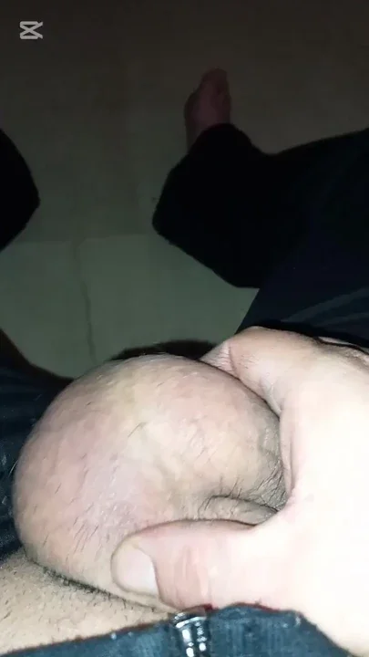 Man with small dick and big balls touchs his dick at home