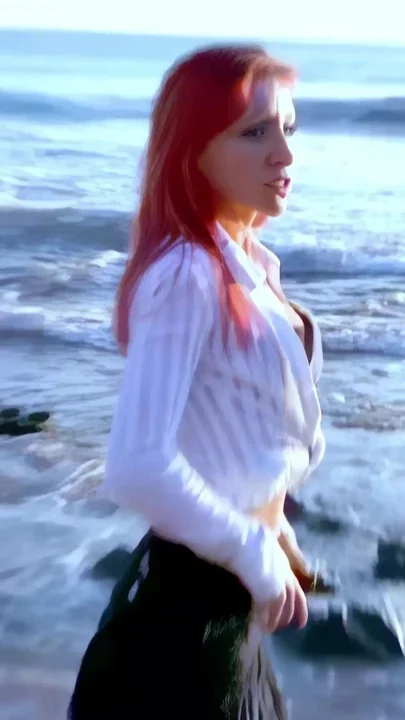 Angie Kiss Pornstar Petite Redhead Angie Kiss Removing Clothes on the Beach
