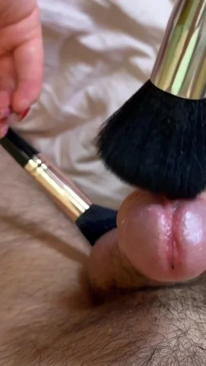 I Edge and Tease His Sensitive Penis with a Makeup Brush Clip 1