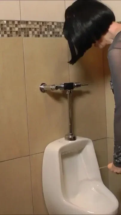 FFstockings - Mature jerking off StrapOn in the Mens Room Clip 1
