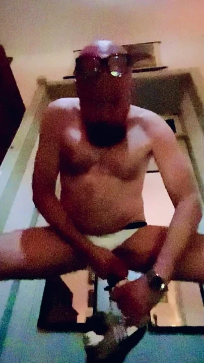 Jerking off with silicone cunt and weights on the balls