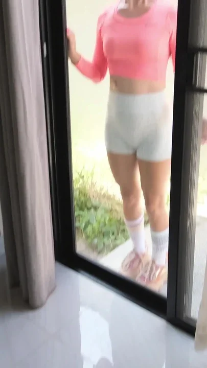 Huge Desperation Pee on the Glass Door