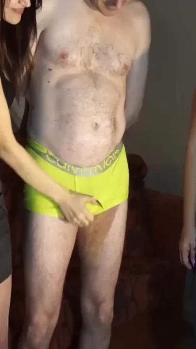 Two crazy femdom chicks kicking his cock and balls hard