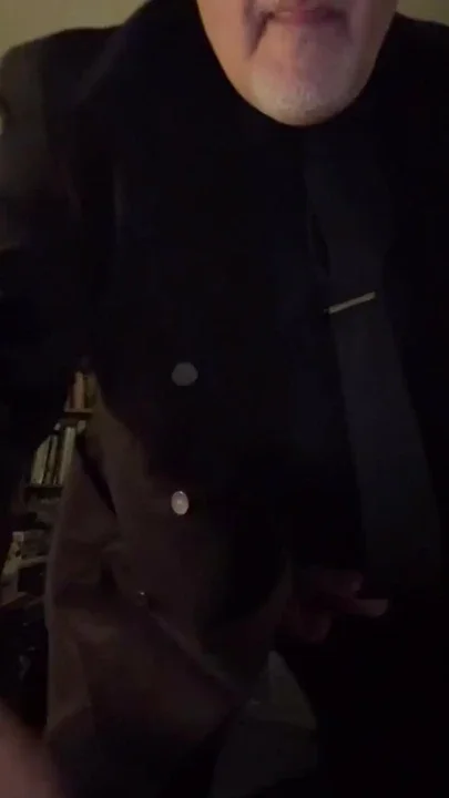Big Cock Showing in Dark Brown Suit