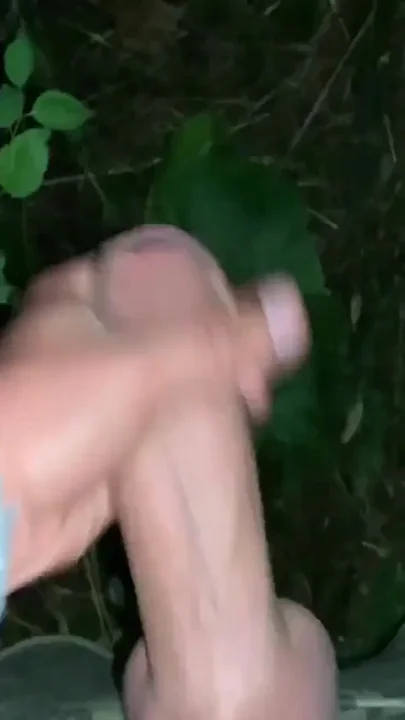 Night Cumshot on a Big Leaf Outdoor
