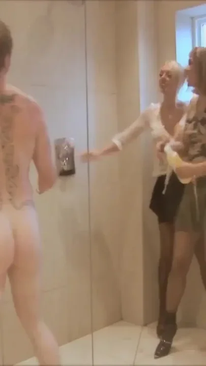 Bathroom 3some with sexy brunette and blonde MILF