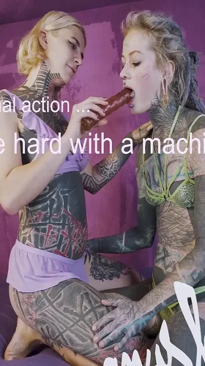Anal Fuckmachine Destroys Cute Tattoo Girls Asshole - Lesbian Squirt Action