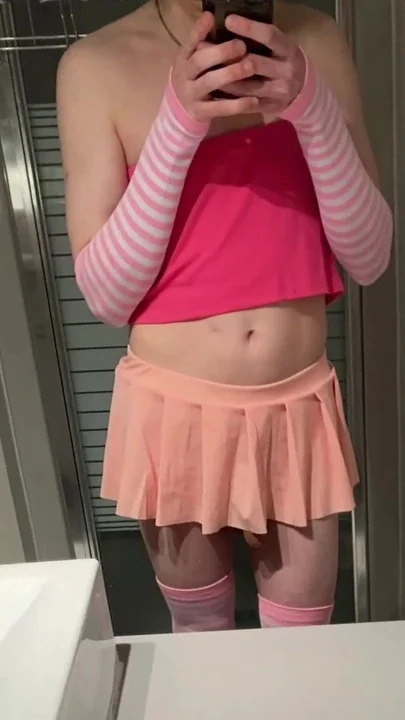 Cute trans sissy shows off her body
