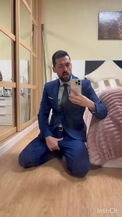 Hot Suited Stepdaddy Jerking off in Front of the Mirror