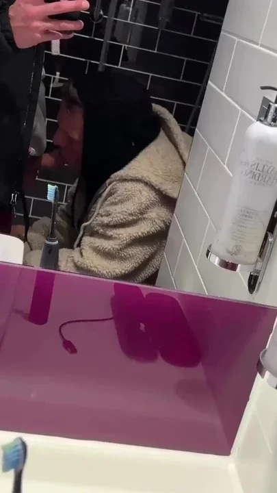 German sucks huge cock on toilet