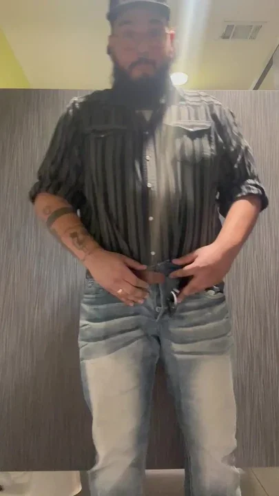 Eager bubba strokes tiny cock in bar stall and shoots huge load