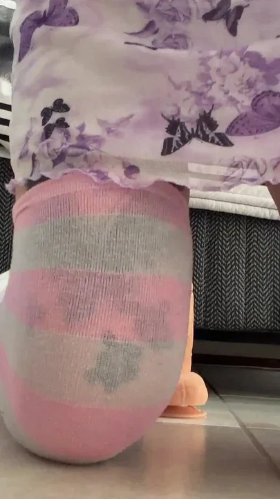 Femboy Riding a Dildo Locked in Chastity While Wearing Thigh High Socks