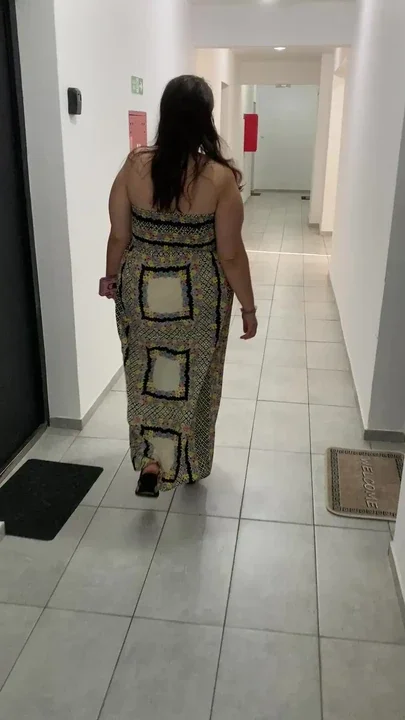 Flashing in the hallway tits out of the dress