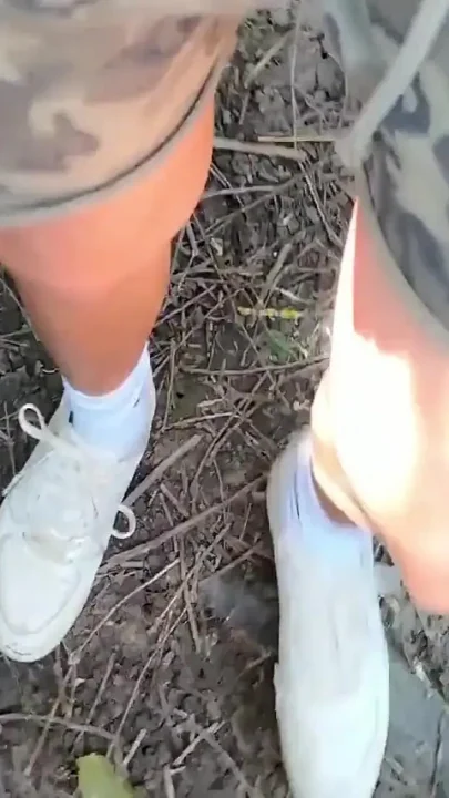 Piss and Cum - Cleaning Used White Sneakers with Pee and Cum and Pee Again in the Garden