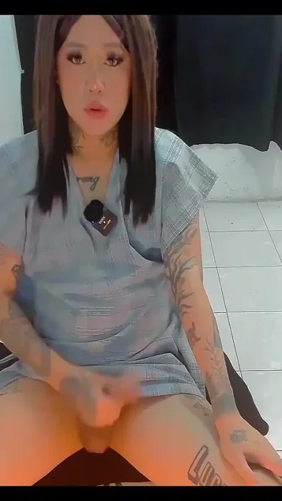 Sexy Shemale Jerking Off Her Big Cock POV