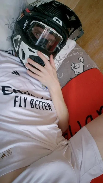 The Guy Is Wearing a Soccer Uniform and Mxhelmet with a Morning Cum