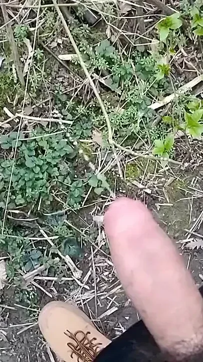 Long Piss in Slow Motion From Uncut Hairy Cock Outdoor