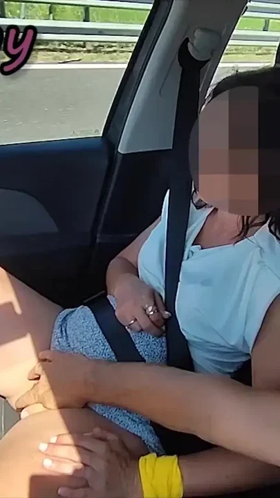 Fingering teacher's pussy in the car while driving Squirting with intense orgasm
