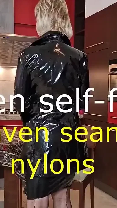 Kitchen self-fucking in raven nylons Black genuine seamed nylons exposed and