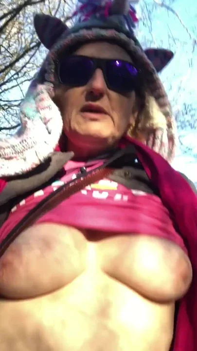 A very risky walk playing with my gorgeous tits Clip 1